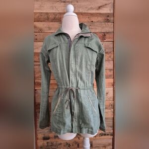 Michael Stars 100% Linen Utility Field Jacket Army Olive Green Women's S Zip Up
